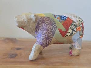 Vintage Kimekomi Patchwork Figurine of a Polar Bear in Traditional Japanese Craft From Edo Period