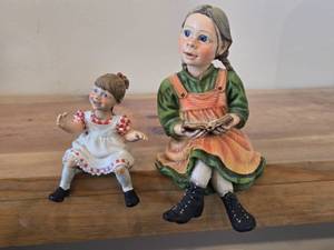 Lot of (2) Shelf Sitter Figurines by Candy Design (Norway) - Young Girl Reading a Book Made of Resin, Girl on a Shelf - Made by Carl Larson
