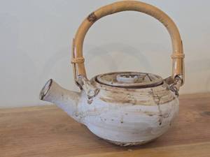 Vintage Handmade Clay Tea Pot with Bamboo Handle