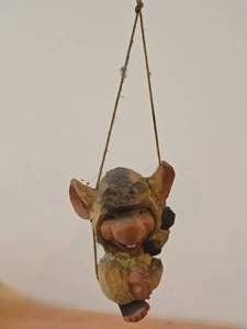 Vintage 4 Hanging Troll theme Hand carved Wood Figurine by Henning (Norway)