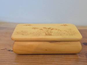 Wooden Jewelry  Keepsake Box Featuring Pyrography  Engraved Hummingbirds and Flowers  Velvet Lined Interior