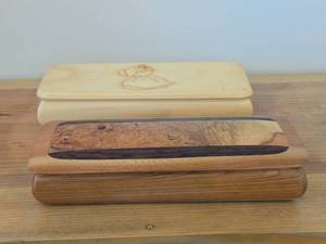 Handcrafted Cherry  Burl Wood Jewelry  Keepsake Box, Wooden Jewelry  Trinket Box with Pyrography of Girl and Doll