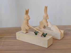 Lot of (2) Vintage Russian Bogorodsk Hand carved Wooden Toys