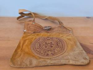 Handcrafted Soft-Sided Leather Mexican Tote Bag with Aztec Calendar Design