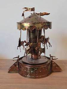 Vintage 10 Rainbow Copper Merry-Go-Round Carousel Horse Music Box
