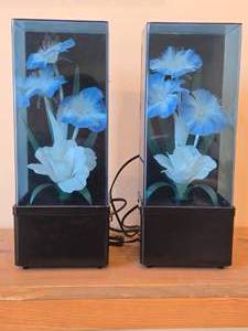 Lot of (2) Vintage 1980s Fiber Optic Color Changing Flower Table Lamps with Music Box Base