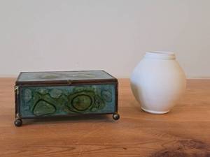 Stained Glass Keepsake  Jewelry Box  Handcrafted Pottery Vase