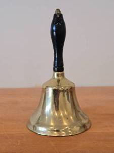 Vintage 9 Brass Hand Bell with Black Wooden Handle
