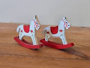 Lot of (2) Wooden Rocking Horse Christmas Ornaments