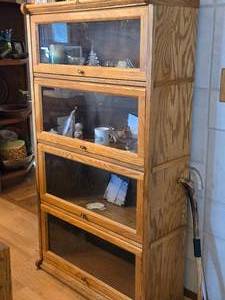 Vintage Oak Wood  Glass-Door Barrister Bookcase 4-door 31 wide x 13 deep x 57 tall