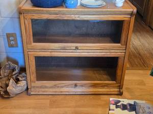Vintage Oak Wood  Glass-Door Barrister Bookcase 2-door 31 wide x 13 deep x 30 tall
