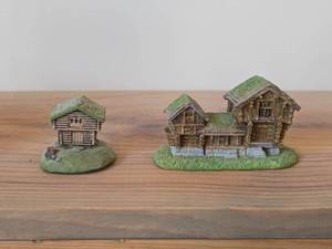 Lot of (2) Handmade Resin Norwegian Cottages by Candy Design