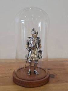 5 12 Medieval Knight theme Metal Figurine with Glass Cloche with Wood Base