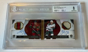 Granlund/Coyle /25 Booklet Dual Auto & Tri-Color Relic RC2013-14 The Cup Rookie Bookmarks #DABGC Beckett Graded 8 / 10 Numbered 07/25 Minnesota Wild Hockey Card