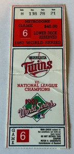 Minnesota Twins 1987 World Series Game 6 Laminated Baseball Ticket