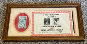 Lou Brock 3,000th Hit Framed Ticket Stub Framed w Certificate - August 13, 1979