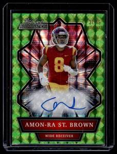Amon-Ra St. Brown RC Auto 45 Green Refractor 2021Wild Card Allumination #ABC-A Numbered 3145 Rookie Football Card