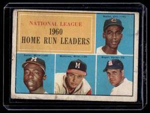 Hank Aaron, Ernie Banks, Mathews, Boyer 1961 Topps NL HR Leaders #43 Vintage Baseball Card