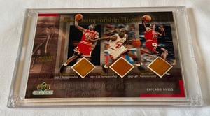 RARE! Michael Jordan 3x Game-Used Floor Relics From NBA Championship Games w/ COA only 2,300 Made 2000 Upper Deck Colelctibles Numbered 0409/2,300 Basketball Card