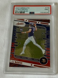 JJ McCarthy RC PSA 9 Mint 2024 Absolute Red and Blue #110 Rookie Minnesota Vikings Football Card