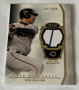 Joe Mauer Game Used Relic 399 2013 Topps Tier One #TOR0JM Numbered 337399 Minnesota Twins Baseball Card