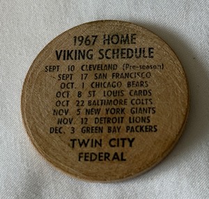 1967 Minnesota Vikings and University of Minnesota Vintage Token Schedule