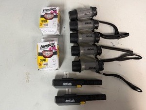 Five Handy Pocket Size Flash Lights, Two Flash Lights with Magnet Attachments, Two Energizer 200 Lumen Industrial Headlamps