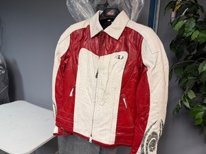 Womens Leather Biker Jacket RedCream Size 8