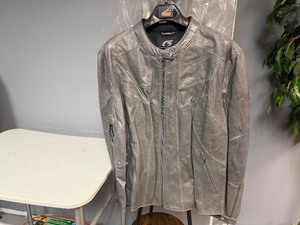 Womens Leather Biker Jacket Grey Size 18