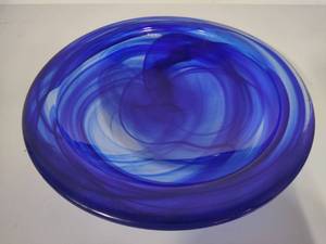 Kosta Boda Blue Swirl Glass Serving Bowl