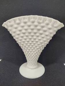 Fenton Milk Glass Hobnail Fan Vase