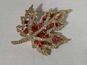 Stamped Nolan Miller Autumn Leaf Crystal Brooch
