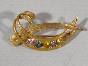 14K Vintage Brooch w/Multi Color Stones