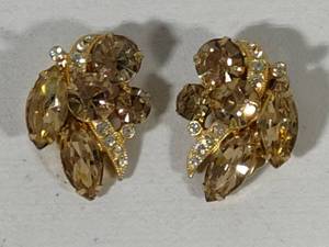Eisenberg Ice Champagne Faux Rhinestone Clip Earrings
