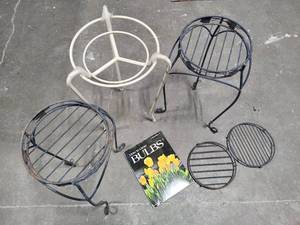 Assorted Plant Stands & Book on Growing Bulbs