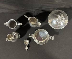 Silverplate Tableware Set - 6-Piece Creamers, Pitchers, Lidded Sugar Bowl, Serving Bowl & Spoon