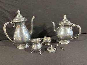 Silver Plate Tea Set - 2 Teapots, Creamer, Sugar Bowl & Lid