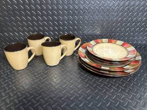Mikasa Gourmet Basics Horizon Red Mugs (4) & Plates (3) - Stoneware