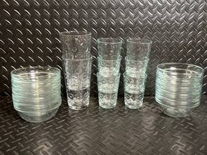 Bubble Pattern Glassware Set - Tall Tumbler Glasses & Nesting Bowls, Clear Glass