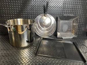 Stainless Steel Stock Pot Set with Lid, Griddle Pan & Perforated Trays