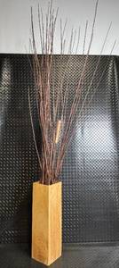 Wooden Rectangular Vase with Dried Twigs