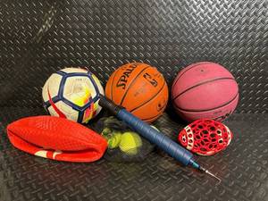 Spalding Orange Basketball, Pink Basketball & Soccer Ball w 3 Tennis Balls & Pump