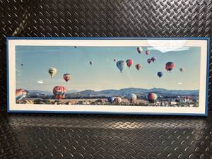 Framed Panoramic Hot Air Balloon Scene - Blue Frame Wall Art