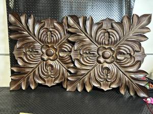Uttermost 13530 Floral Leaf Wall Panels - Pair, Dark Brown Floral Relief