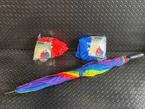Rainbow Umbrella & Ozark Trail Rain Ponchos (Red & Blue) - 3-Piece Set