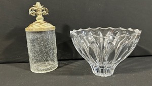 Crystal Glass Bowl & Glass Jar with Ornate Gilded Lid