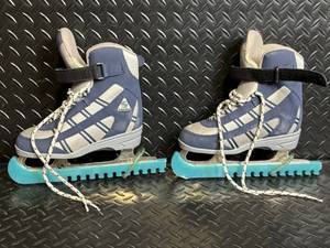 Youth Ice Skates BlueGray with Lace Closure and Ankle Strap - Blade Guards Included