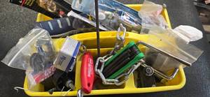 Lot of a tray full of tools and assorted hardware  ( new and used)