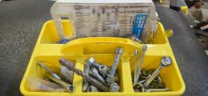 Lot of a tray full of tools and assorted hardware  ( new and used)