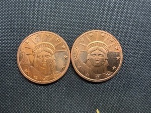 Two Copper 1 oz Rounds Liberty Design